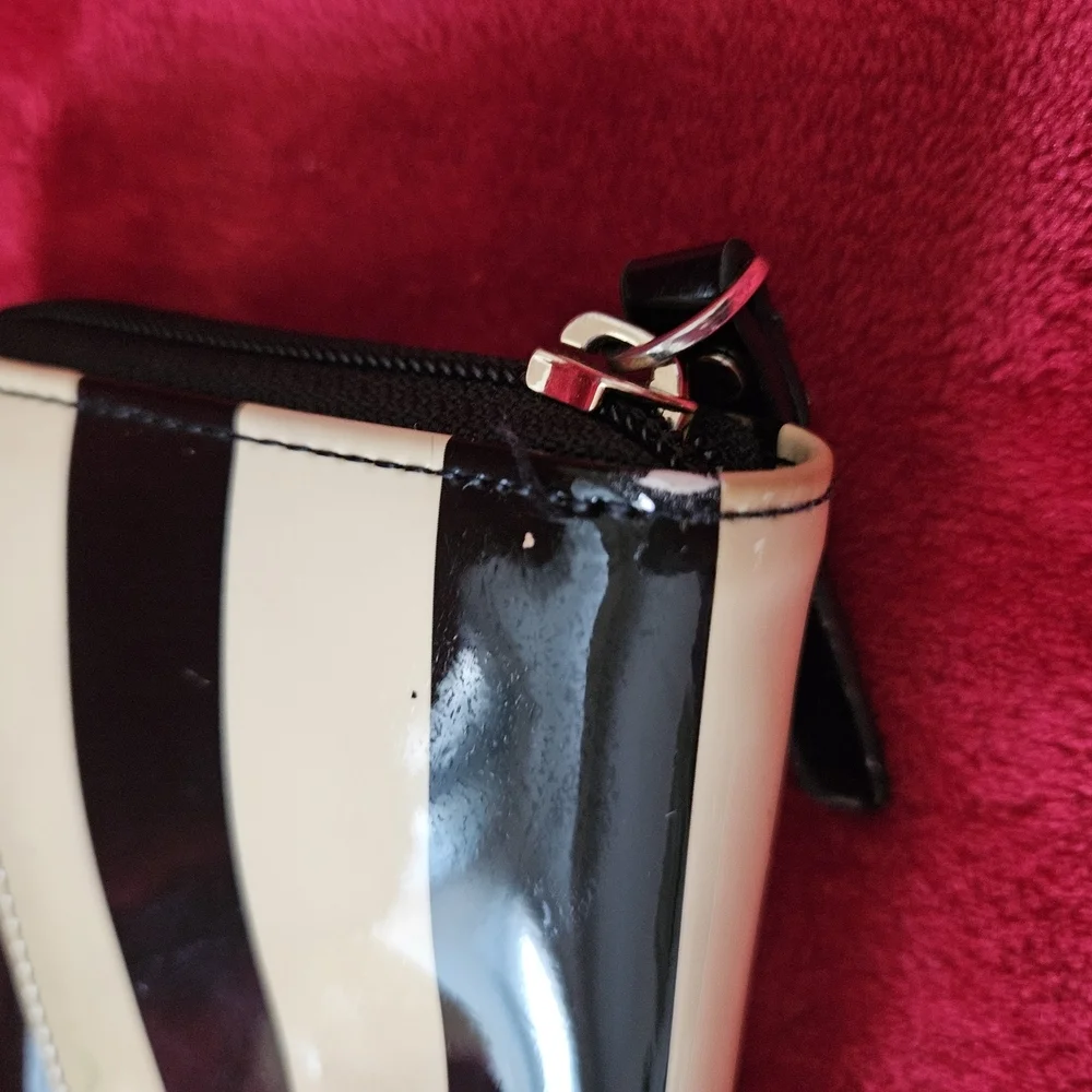 Kate Spade Black and Cream Striped Patent Leather Wallet